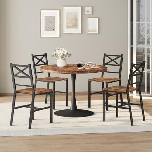 MAHANCRIS Dining Chair Set of 2, Rustic Wooden Kitchen Chairs with Backrest, Farmhouse Dining Chairs for Kitchen, Industrial Style Chair with Metal Frame, Easy Assembly, Rustic Brown TBHR1001