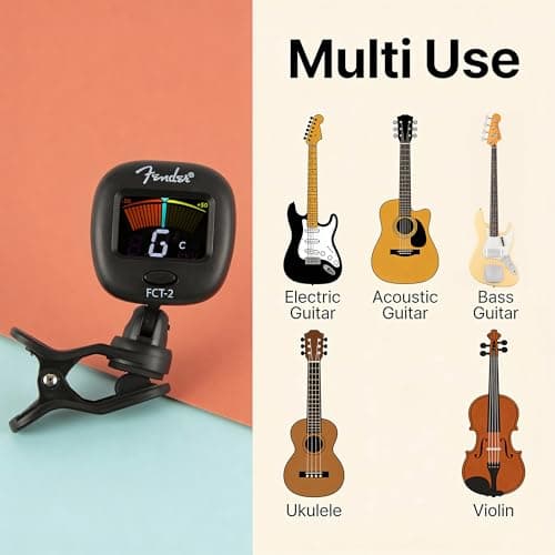 Fender FCT-2 Professional Multi-Instrument Clip-On Tuner for Guitar, Bass, Ukulele, and Violin