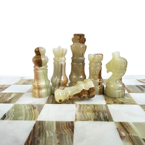 Handmade Staunton White and Green Onyx Marble Chess Board Game Set - Best Board Games for Home Décor Gifts - Suitable for Table Décor - Non Go Board Game - Non Checker Board Game