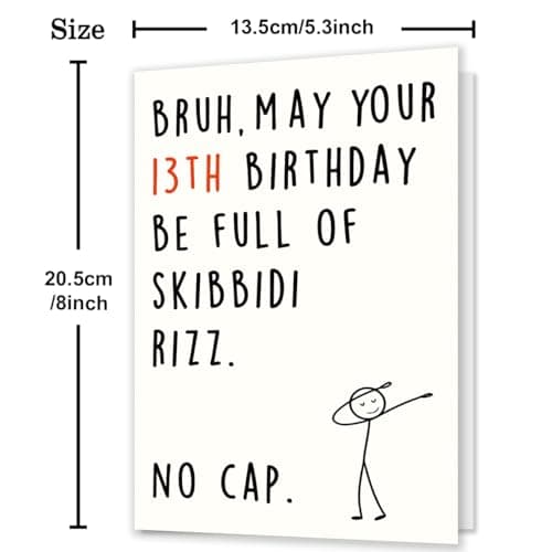 13 Year Old Birthday Gifts Decorations for Boy Girl Daughter Son Niece Nephew with Gen Z Slang Meme Design Funny 13th Birthday Card for Boys Girls B0FN7WD6RQ