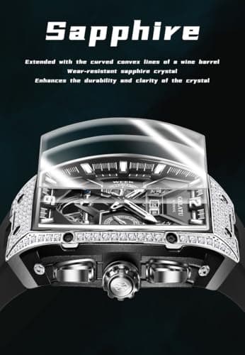 OLEVS GELATU Watch for Men Mechanical Luxury Diamond Watch Skeleton Automatic 50M Waterproof Sapphire Crystal Square Face Multi Calendar Function