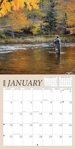 Fly Fishing Calendar 2026 - Angling Wall Calendar Bundle | 12" x 24" Open | 100+ Reminder Stickers | Fisherman Gifts, Office Supplies | Made in USA