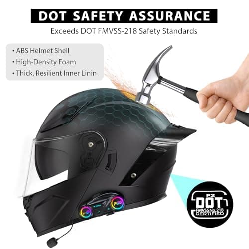 Bluetooth Motorcycle Helmet, Full Face Flip Up Modular Motorcycle Helmet with Bluetooth intercom headsets, DOT Approved Dual Visor Helmets