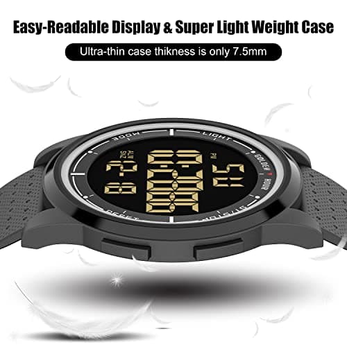 GOLDEN HOUR Ultra-Thin Minimalist Sports Waterproof Digital Watches Men with Wide-Angle Display Rubber Strap Wrist Watch for Men Women