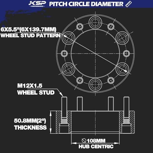 KSP 2in 6x5.5 Tacoma Wheel Spacers, 6x139.7 Tire Spacer fit for Toyota Tundra 4Runner FJ Land Cruiser Sequoia, 50mm Forged Lug Centric Spacer 108mm Hub Bore with M12x1.5 Thread Pitch, Not Hubcentric