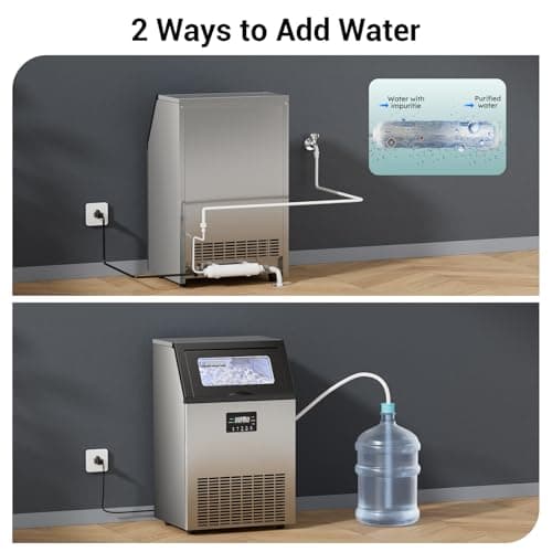 ETL Approval Commercial Ice Maker Machine 150 Lbs/24H Stainless Steel, with 50Lbs Bin, Under Counter or Freestanding Ice Maker, 55 Ice Cubes in 8-15 Minutes for Home & Commercial
