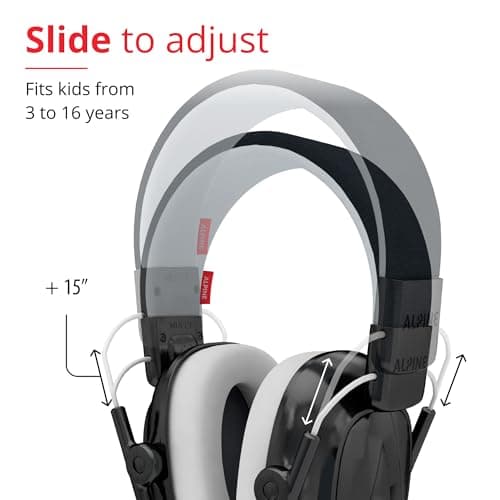Alpine Muffy Kids - Hearing Protection - CE & ANSI Certified - Adjustable for Ages 3-16 years - Noise Cancelling Headphones - 25dB Sound Reduction Ideal for Protection and Concentration Aid – Black