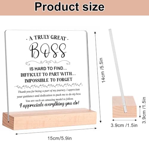 Gifts for Boss Female, Acrylic Plaque Decor Birthday Thank You Gifts for Women Men Office Decor Boss Gifts for Women, 5.5 x 5.9" Acrylic Plaque Gift for Boss Women Man B0H8B3XHLP