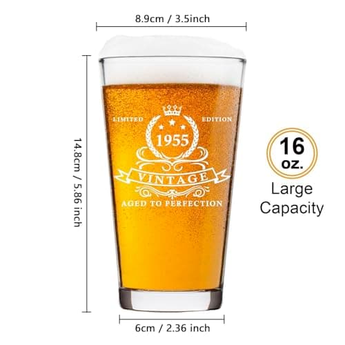 LIGHTEN LIFE 70th Birthday Gifts for Men 16oz,1955 Beer Glass in Barrel Box,70th Birthday Beer Glass,70th Birthday Gift Ideas,1955 Pint Glass for 70 Years Old Dad,Husband,70th Beer Glass