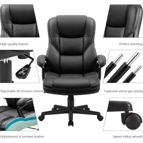 Furmax Office Executive Chair High Back Adjustable Managerial Home Desk Chair, Swivel Computer PU Leather Chair with Lumbar Support
