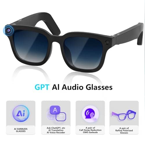 AI Smart Glasses with ChatGPT, 8MP Camera Glasses with Camera and Audio, AI Translation Sunglasses with 164 Languages, Bluetooth Sunglasses with Voice /Calling, 8-Hour Music Playback, Gradient Blue