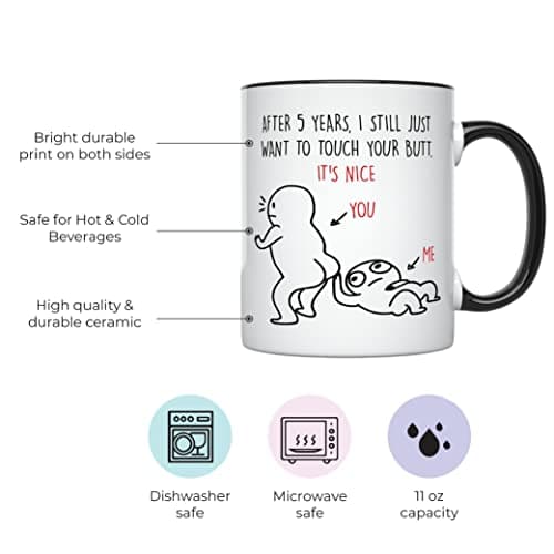 YouNique Designs 5 Year Anniversary Mug, 11 Ounces, Funny 5th Wedding Jubileee Coffee Cup for Her and Him, Fifth Year, 5th Wedding