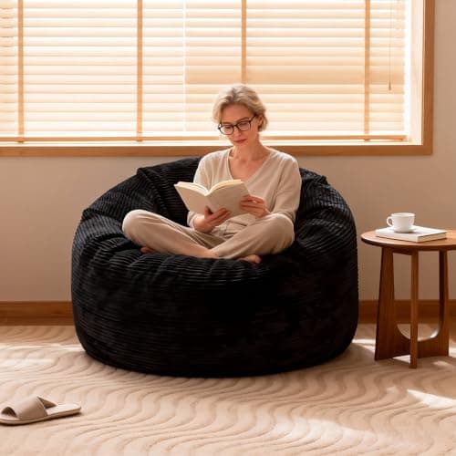 Bean Bag Chairs for Teens, 3FT Bean Bag with Memory Foam Filling, Bean Bag Chairs with Plush Microfiber Removable Cover, Cozy Sofa for Reading, Gaming- Black