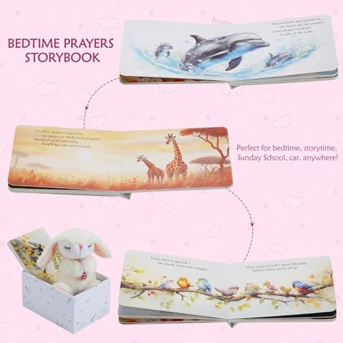 Baptism Gifts for Girls and Newborn Baby, Christening Gifts Set, 7" Praying Bunny Plush Toy and Bedtime Blessing Book in Keepsake Gift Box, Ideal Easter Gifts for Kids