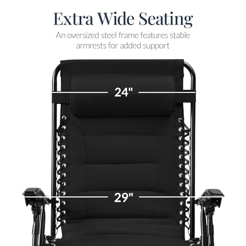Best Choice Products Oversized Padded Zero Gravity Chair, Folding Outdoor Patio Recliner, XL Anti Gravity Lounger for Backyard w/Headrest, Cup Holder, Side Tray, Polyester Mesh - Black