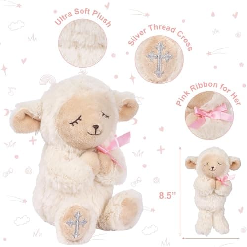 Baptism Gifts for Girl, Great Christening, Dedication and Baptism Gift Set for Girl and Newborn Baby, Includes 7" Praying Lamb Plush Toy and Let Us Pray Baby Book in Keepsake Gift Box