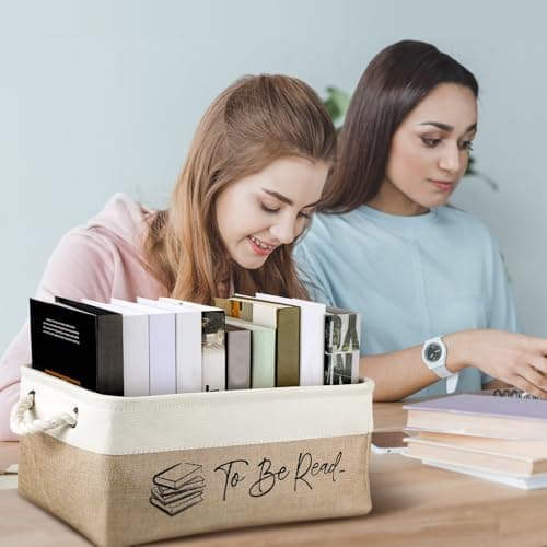 Gift for Book Club Members, To Be Read Organizer, Linen Canvas Bin with Handles for Reading Accessories Bookworm Decor Marsui 1 Pcs TBR Basket Book Lover Gifts for Women Book Storage Bin Bookish B0DSPS3KRY