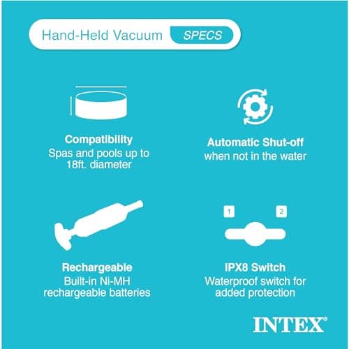Intex Handheld Pool Vacuum Cleaner Rechargeable 94 Inch Telescoping Shaft and 2 Interchangeable Brush Heads for Above Ground Swimming Pool and Spa