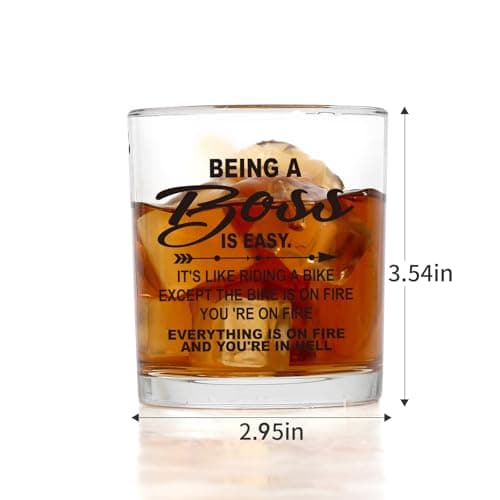 Jogskeor Boss Gifts, Being A Boss Is Easy 10oz Whiskey Glass, Birthday Christmas Gifts for Men Him Manager Leader