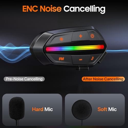Motorcycle Bluetooth Headset, Bluetooth 5.3 Helmet Speakers with Loud Sound, RGB Lights & 1000mAh Battery, Noise Cancelling Helmet Bluetooth Headset for Drivers, IPX6 Waterproof Motorcycle Headphones