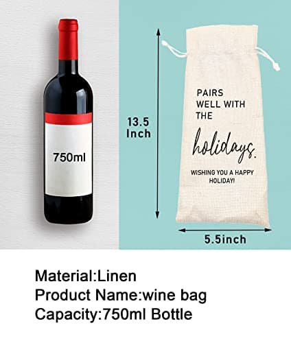 Socive Holiday Party Hostess Gift Wine Bag for Him Her, Holiday Gift, Christmas Gifts Ideas-Reusable Drawstring Wine Bag
