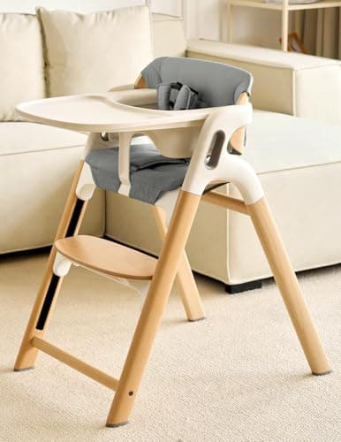 Momcozy High Chair Cushion & Backrest Set - Ergonomic Support for Dinerpal Chairs, Machine Washable Gray Seat Pad with Non-Slip Design