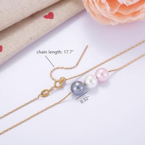 Kvekstio 8mm Pearl Pendant Necklace Gift for Women, Elegant Three Pearls Jewelry for Birthday, Christmas, Friendship Day