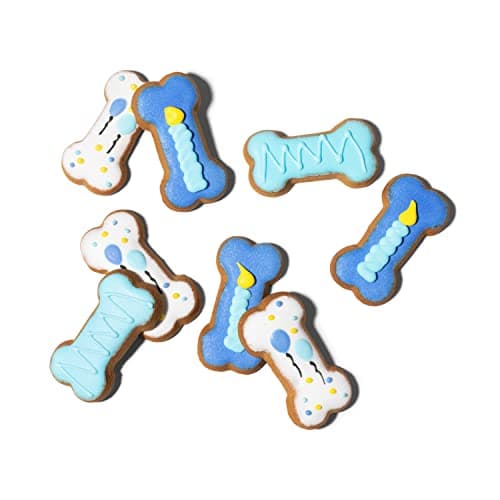 Thoughtfully Pets, Blue Dog Birthday Cookie Gift Set, Hand Decorated Crunchy Dog Treats in Bone Shapes, Great for Birthdays, Set of 8