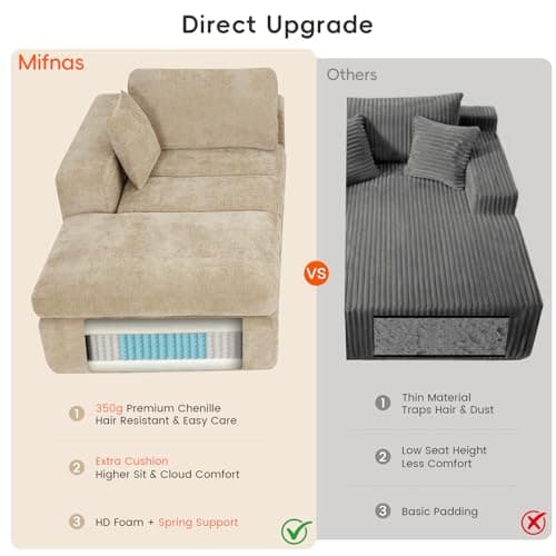80.7" Oversized Double Chaise Lounge Chair Indoor, Cloud Boneless Sleeper Sofa Bed with 4 Pillows, Extra Deep Seat Cozy Loveseat Couch for Living Room Bedroom, No Assembly Required (Khaki)