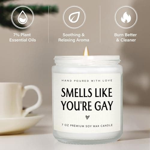 Smells like You’re Gay Candle, Gag Gifts for Friend Boyfriend Men, Funny Birthday Handmade Lavender Gay Candle Gifts 7oz SteadStyle Pride Mouth Gay Gifts, Pride Gifts for Brother Lesbian LGBT B0DR7VFTM4