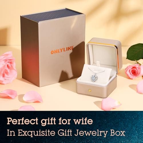 ONLYLIKE Heart Pendant Necklace Gifts for Wife, Engraved 'I LOVE YOU' Gift for Wife, 1-3 Carat Moissanite Necklace, Anniversary Eternity Jewelry Present for Wife, Birthday Gifts for Women