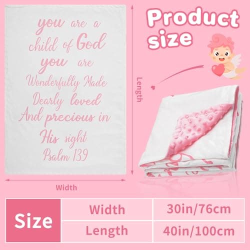 Rtteri Christian Gift for Baby Plush Baby Blanket with Dotted Backing First Communion Gift Baptism Blanket Scripture Swaddle Bible Verse for Newborn Boy Girl Christening Godchild Gift(Pink and White)