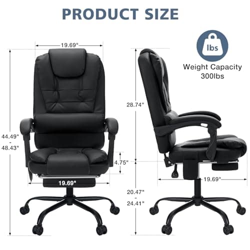 HOFFREE Massage Office Chair with Foot Rest 7 Points Vibration Ergonomic Executive Desk Chair Leather Computer Office Chair Black