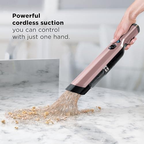 Shark WANDVAC Cordless Hand Vac, Lightweight, Portable at 1.4 lbs., Powerful Suction, Charging Dock, One-Touch Empty for Car & Home, Multi-Surface Pet Tool & Duster Crevice Tool, Rose Gold, WV201RGBRN