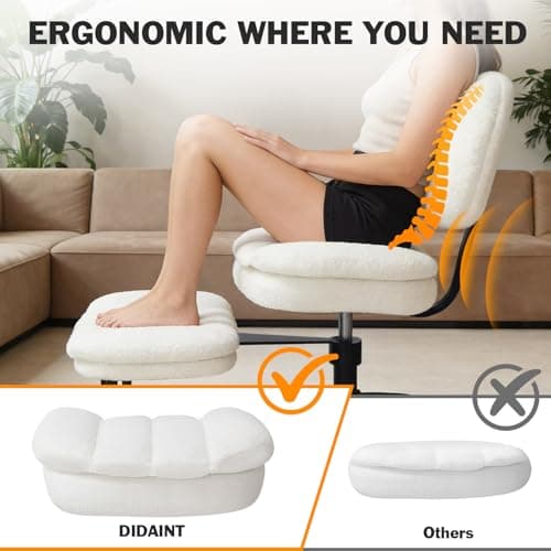 Criss Cross Chair with Footrest, 360° Swivel Faux Shearling Office Chair, Extra Wide Seat with Sofa-Like Comfort, Ergonomic Cross Legged Desk Chair for Cozy Reading, Meditation