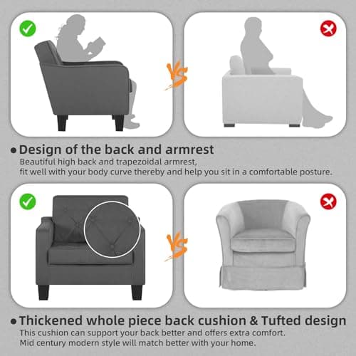 STHOUYN Living Room Chairs Grey Accent Chairs Set of 2, Waiting Room Arm Chairs, Reading Chairs for Bedroom Comfy Club Chair Tufted, Office Small Space (2, Grey)
