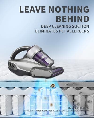 Jimmy Mattress Vacuum Cleaner, Anti-allergen Bed Vacuum Cleaner with UV-C Light & High Heating Tech, 14Kpa Suction 480W Powerful Handheld Vacuums for Dust & Pet Hair(JV35, Corded)