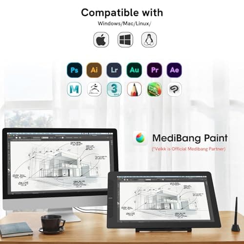VEIKK VK2200PRO 21.5 Inch Drawing Tablet with Screen,99% sRGB Graphics Tablet,16384 Levels Pen Pressure Drawing Pad for PC,Adjustable Stand,2 Battery-Free Stylus,Compatible with Windows Mac Linux