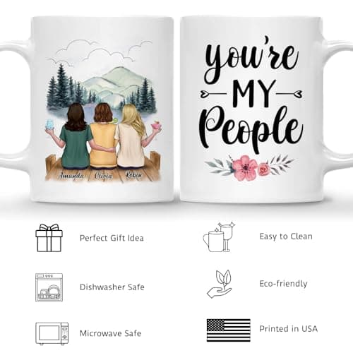 Gossby Gossby Personalized Best Friend Coffee Mug - Custom Gift for Female Best Friend with Design, Name - Christmas, Birthday, Friendship Besties Gift for Women - You're My People - 3 BFFs