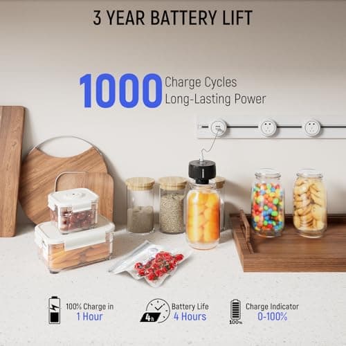 Upgraded 3-in-1 Electric Mason Jar Vacuum Sealer Kit for Jars, Bags, Food Savers & Containers | Auto-Stop Jar Sealer with 4-Hours Battery Life & One-Handed Operation for Dry Foods, Jams & Leftovers