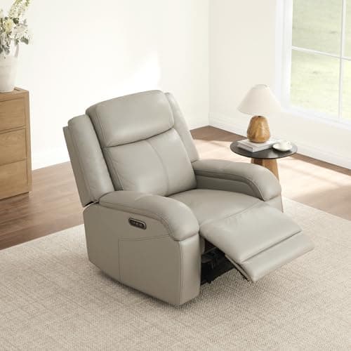 Watson & Whitely Genuine Leather Power Recliner Chairs for Adults, Wall Hugger RV Recliner with Power Headrest & Charging Ports, Electric Recliner Sofa Chair for Living Room, Grey