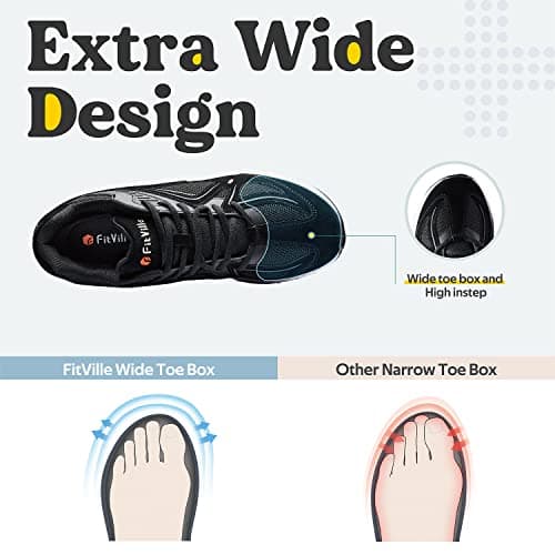 FitVille Extra Wide Walking Shoes for Men Wide Width Sneakers for Flat Feet Heel Pain Relief - Rebound Core