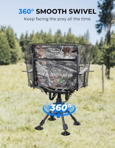 KEMIMOTO Hunting Blind Chair 360 Degree Silent Swivel, 300 Lbs Height Adjustable Quick Folding Portable Comfortable Hunting Deer Fishing Ground Chair