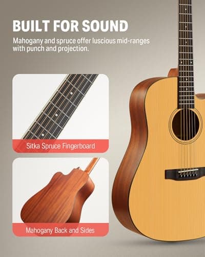 Donner 41” Acoustic Guitar Bundle for Beginners Adults with Online Lesson, 4/4 Full Size Steel Acustica Guitarra with Gig Bag, Tuner, Strap, Strings, Picks, Capos, Cutaway, Natural, DAG-1C/DAD-110C
