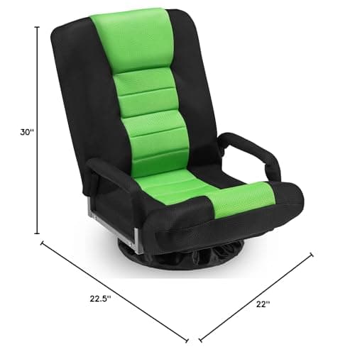 Swivel Floor Gaming Chair w/Armrests,Folding Video Reclining Sofa w/6 Adjustable Position, Padded Backrest & Cushion, Lazy Lounger Couch for E-Sports, Reading, Relaxing, Watching TV, Green