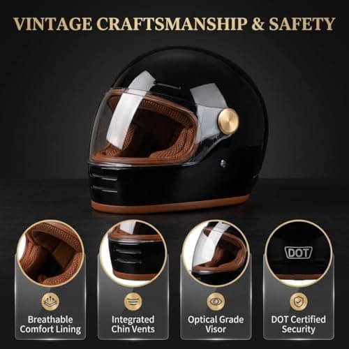 Retro Motorcycle Helmet for Adults?Vintage Full Face Helmet with Ventilation System, Waterproof Design for Motorcycle Riding