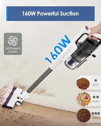 Tineco A30S Cordless Stick Vacuum Cleaner, 160W Suction, 60Min Runtime, 1L Larger Dustbin, ZeroTangle Brush, PureCyclone Tech, LED Headlight, White