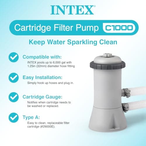 INTEX C1000 Krystal Clear Cartridge Filter Pump for Above Ground Pools: 1000 GPH Pump Flow Rate – Improved Circulation and Filtration – Easy Installation – Improved Water Clarity – Easy-to-Clean