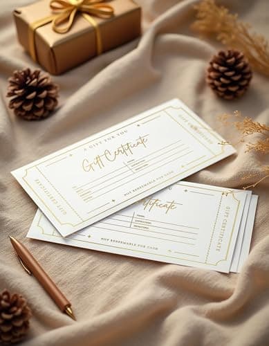 Blank Gift Certificates with Envelopes, 3.5" x 7.25" Blank Gift Certificates for Business, Christmas Gifts, Salon, Spa, Birthday, Mother’s Day or Holiday Gifting, 25 Custom Cards (Gold)