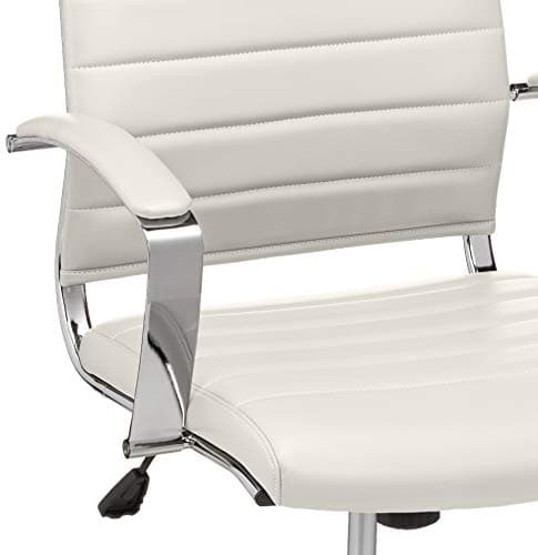 Amazon Basics High-Back Swivel Office Chair with Lumbar Support, Ergonomic Ribbed Faux Leather, Modern Style, 45.25" x 24.75" x 23.25", Stunning White